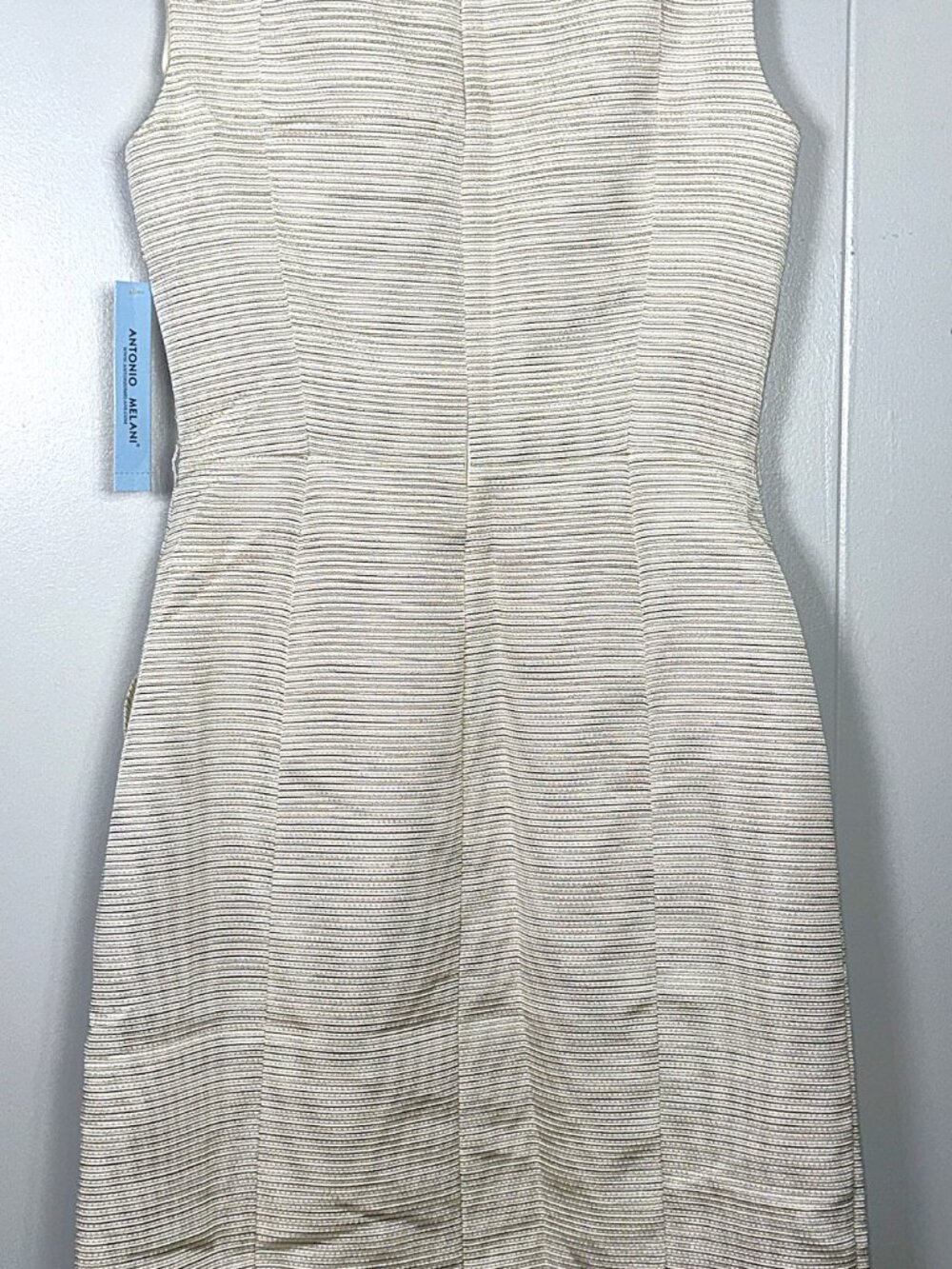 Antonio Melani Elda Textured Ivory Sleeveless Faux Wrap Sheath Pockets Dress 2 - Picture 7 of 8